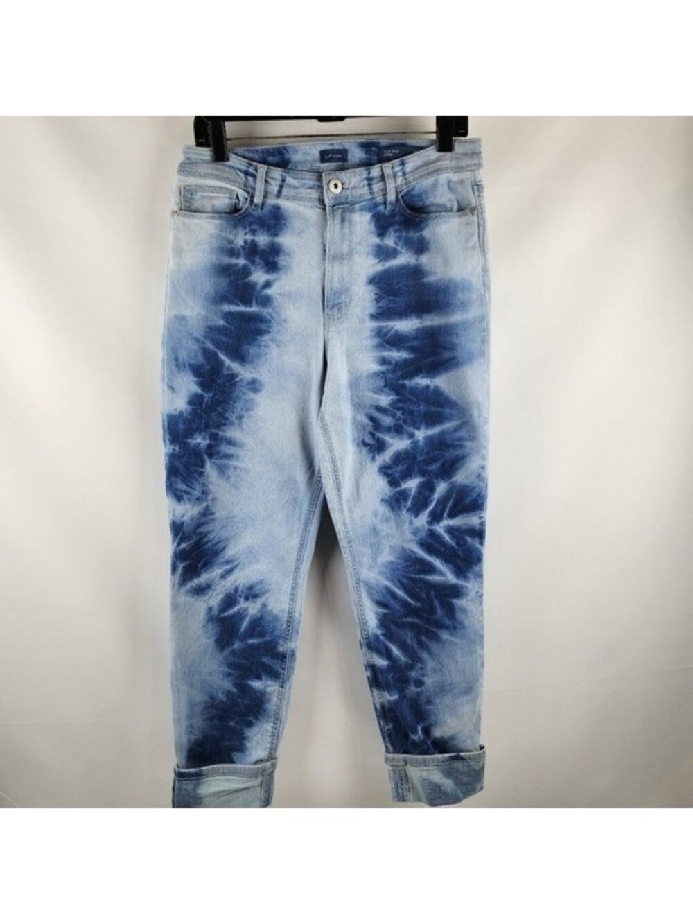 J. Jill Tie Dye Blue Ikat High Rise Cuffed Straight Leg Cropped Jeans Size 10